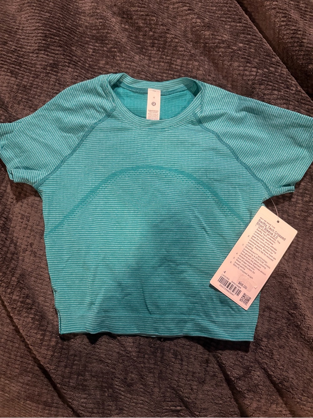lululemon athletica Teal Striped Crew Neck Crop Top